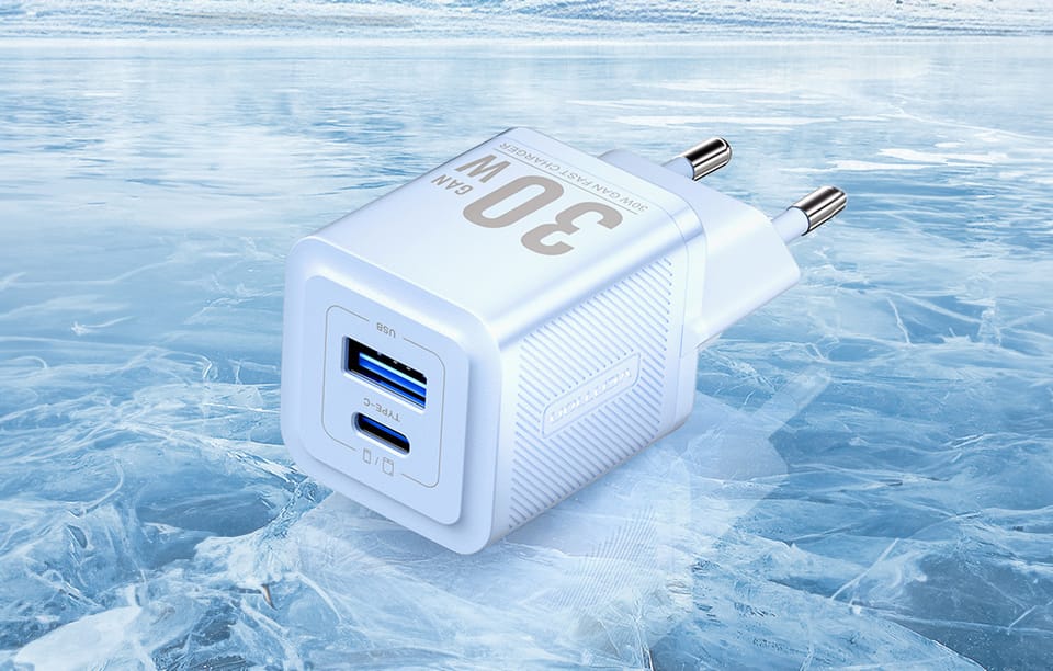 Ładowarka sieciowa, Vention, FEQL0-EU,  USB-C, USB- A,  30W/30W , GaN (niebieska)