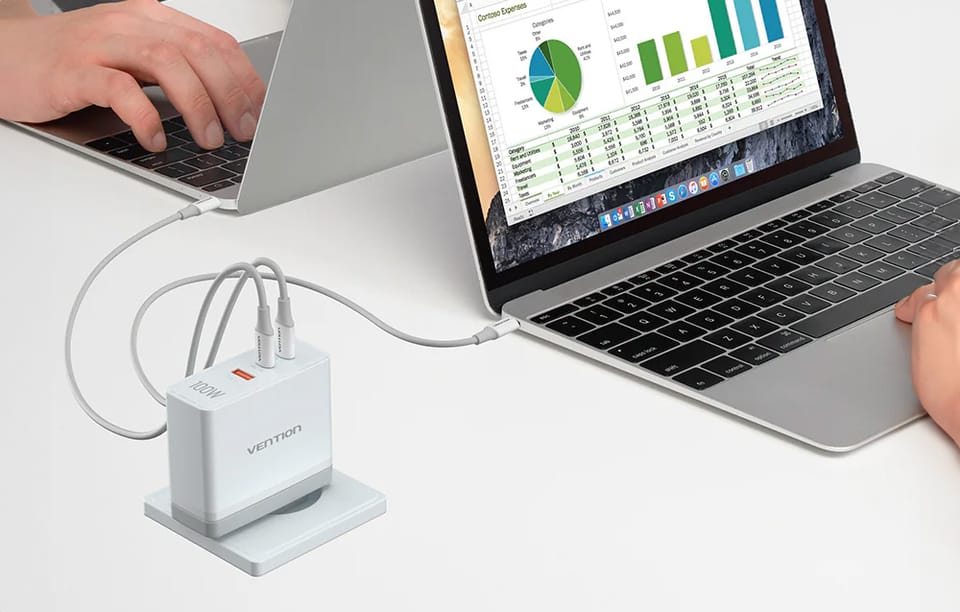 Ładowarka sieciowa, Vention, FEGW0-EU,  2xUSB-C, USB- A, 100W/100W/30W, GaN (biała)