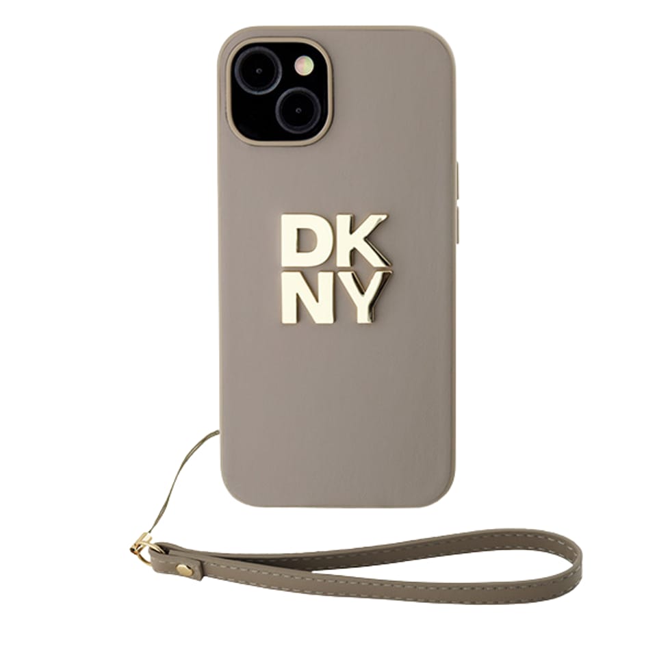 Oryginalne Etui APPLE IPHONE 15 PRO DKNY Hardcase Wrist Strap Stock Logo (DKHCP15LPBSWSE) beżowe
