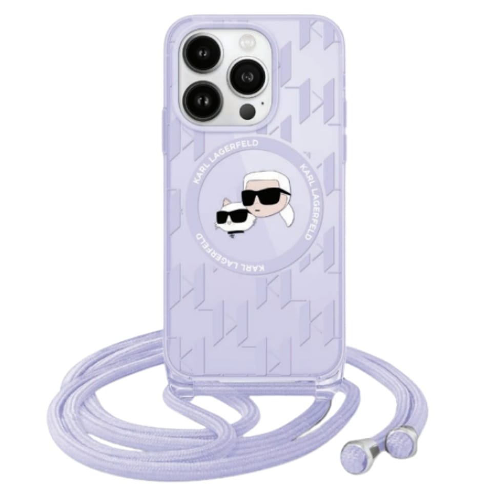 Karl Lagerfeld KLHMP15SHCKCKLCU iPhone 15 / 14 / 13 6.1" fioletowy/purple hardcase IML Crossbody Monogram Karl & Choupette Head MagSafe