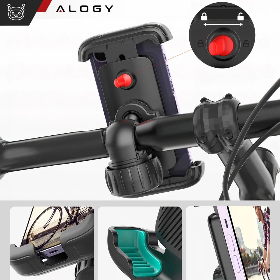 Uchwyt rowerowy do telefonu 4.7-6.8" na telefon kierownicę roweru na rower motocykl regulowany Alogy Sport czarny