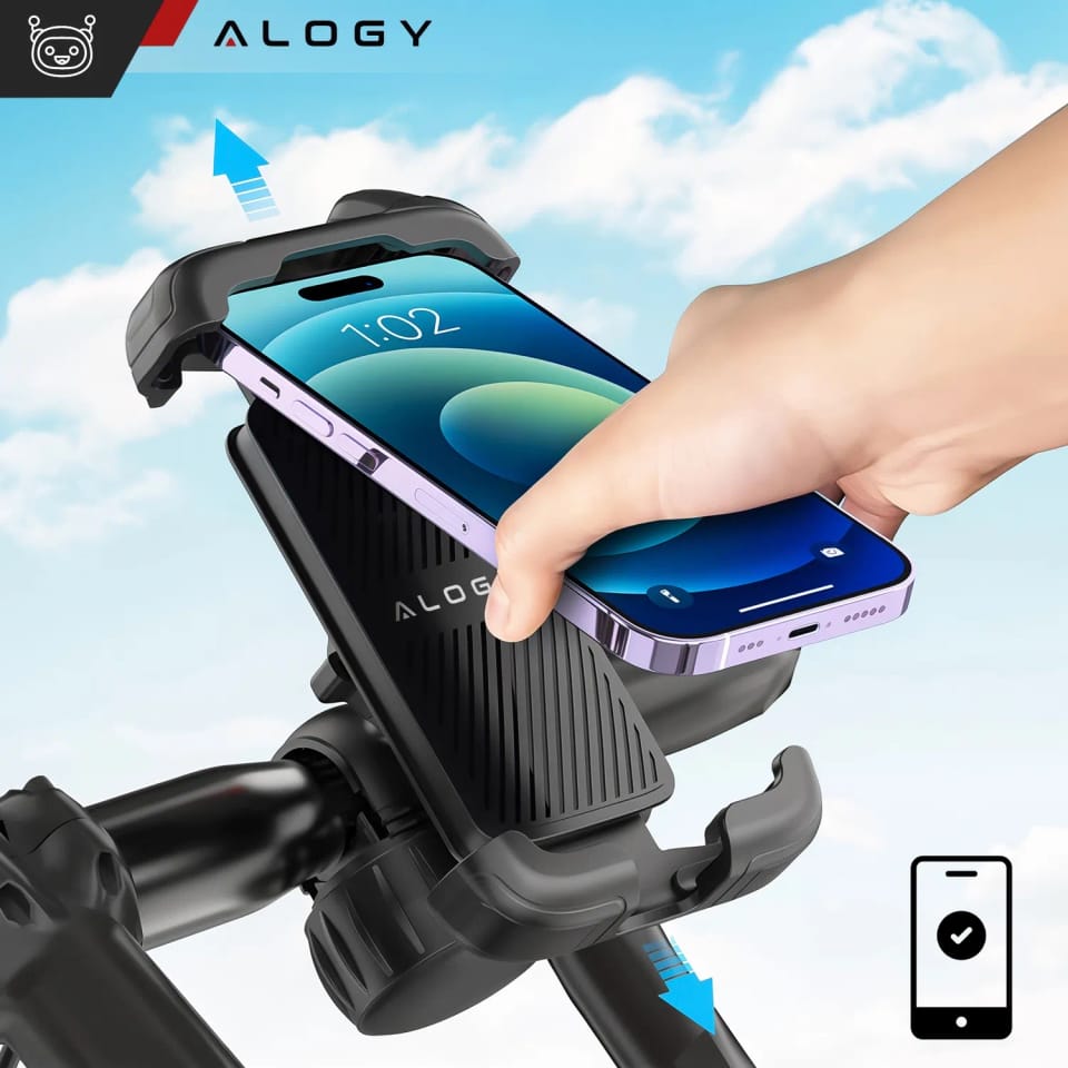 Uchwyt rowerowy do telefonu 4.7-6.8" na telefon kierownicę roweru na rower motocykl regulowany Alogy Sport czarny