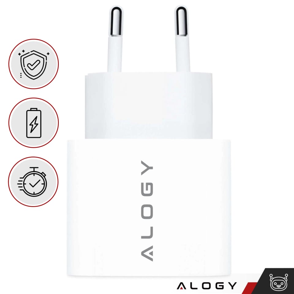 Ładowarka sieciowa szybka mocna 35W USB-C USB typ C PD GaN do iPhone Alogy Biała