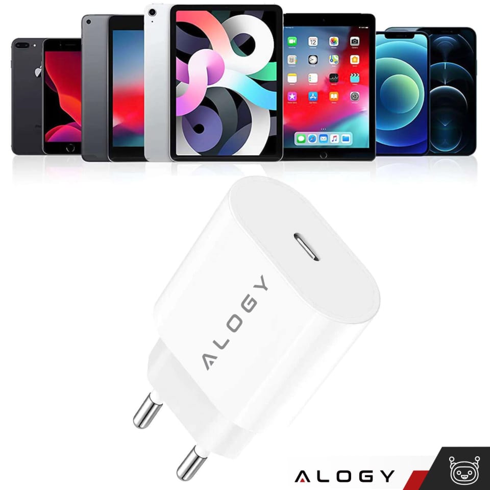 Ładowarka sieciowa szybka mocna 35W USB-C USB typ C PD GaN do iPhone 15 +Kabel type-C 1m Alogy Biała