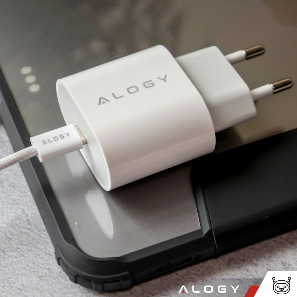 Ładowarka sieciowa szybka mocna 35W USB-C USB typ C PD GaN do iPhone 15 +Kabel type-C 1m Alogy Biała