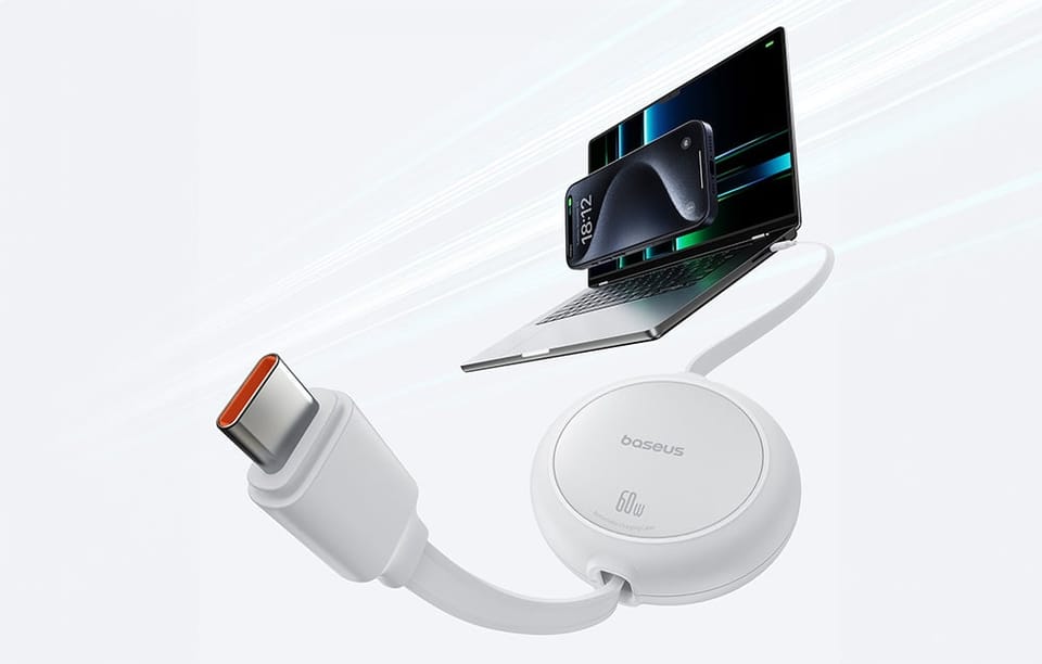 Kabel USB Baseus Free2Pull Mini USB-C do USB-C, 60W, 1, (biały)