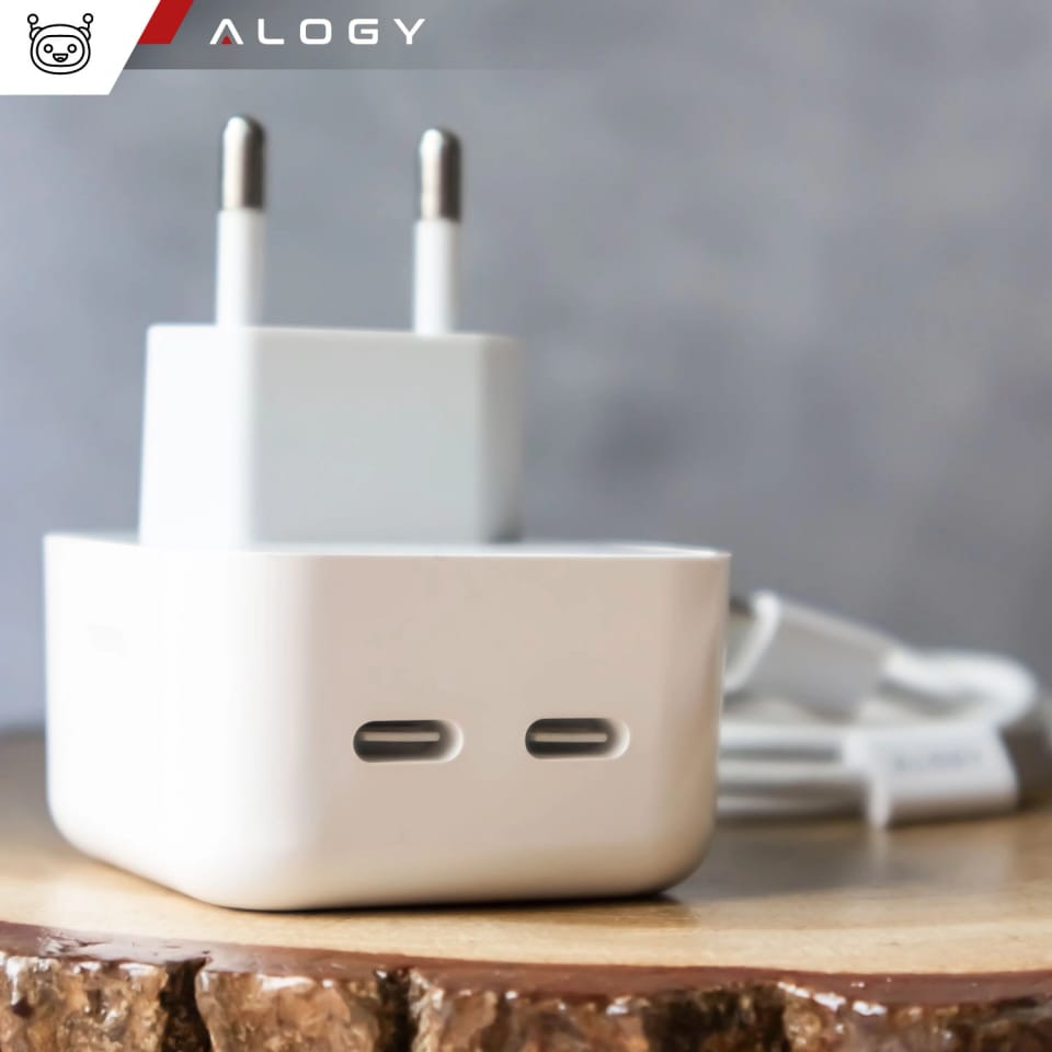 Ładowarka sieciowa szybka 35W 2x USB-C USB typ C PD do iPhone Alogy 2-portowa kostka Biała