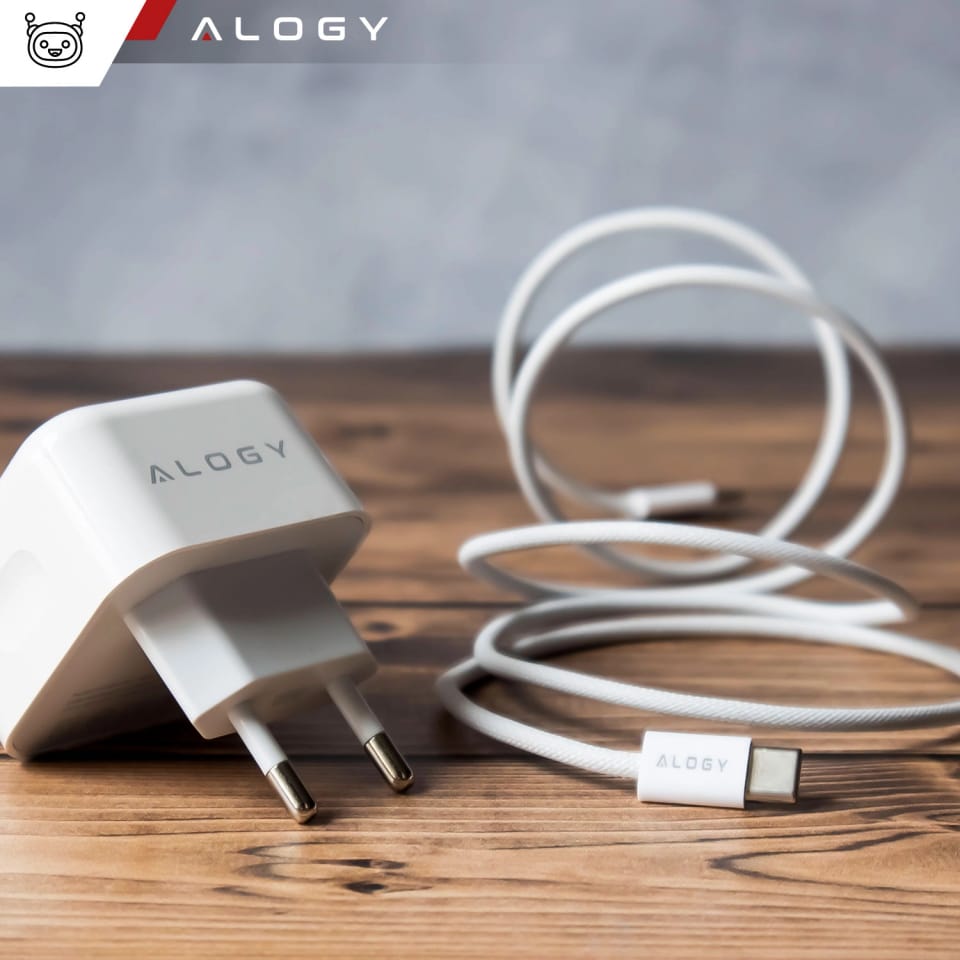 Ładowarka sieciowa szybka 35W 2x USB-C USB typ C PD do iPhone Alogy 2-portowa kostka Biała