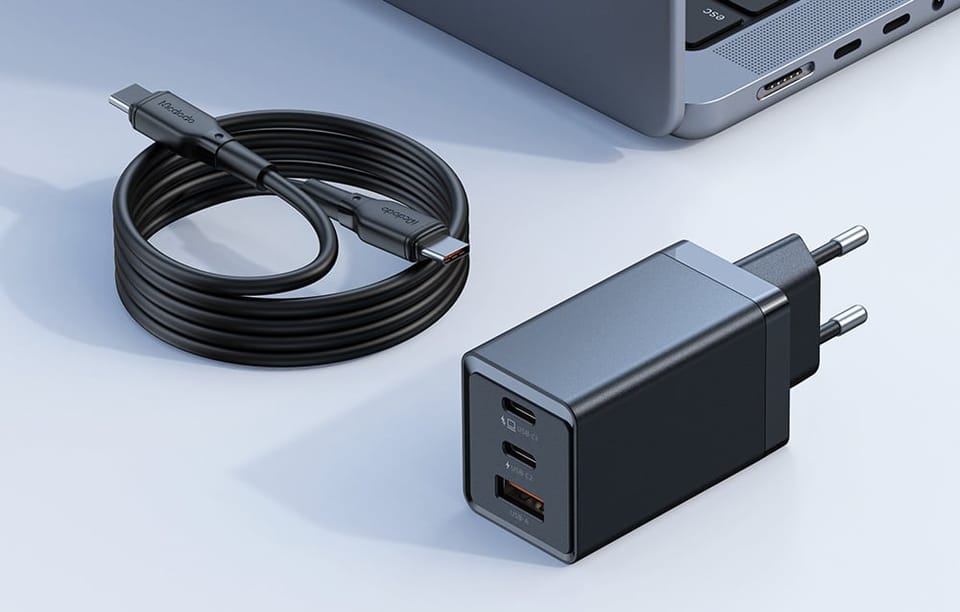 Ładowarka sieciowa GaN Mcdodo CH-1543, 2x USB-C, 1x USB, 67W + kabel USB-C do USB-C 2m (czarna)