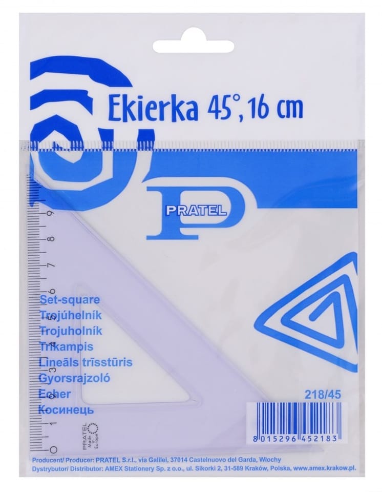 Ekierka PRATEL 16cm 45 stopni etui KPL218/45-PR-W1