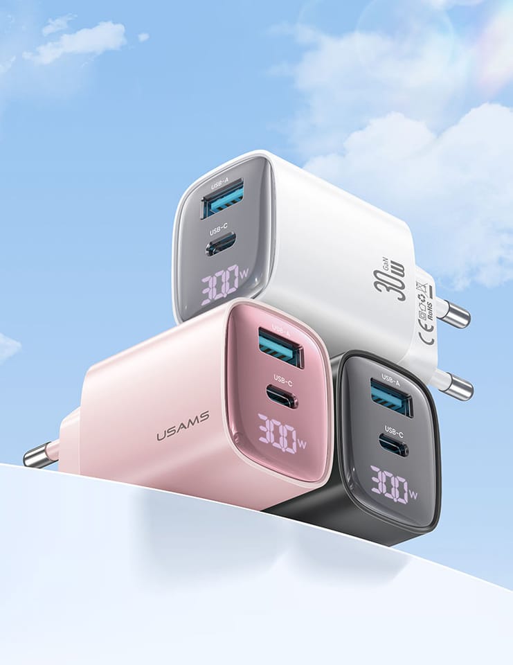 USAMS Ład. siec. CC229 30W GaN USB-C/USB-A Fast Charging XC Series biały/white CC229TC02