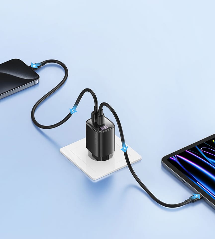 USAMS Ład. siec. CC229 30W GaN USB-C/USB-A Fast Charging XC Series czarny/black CC229TC01