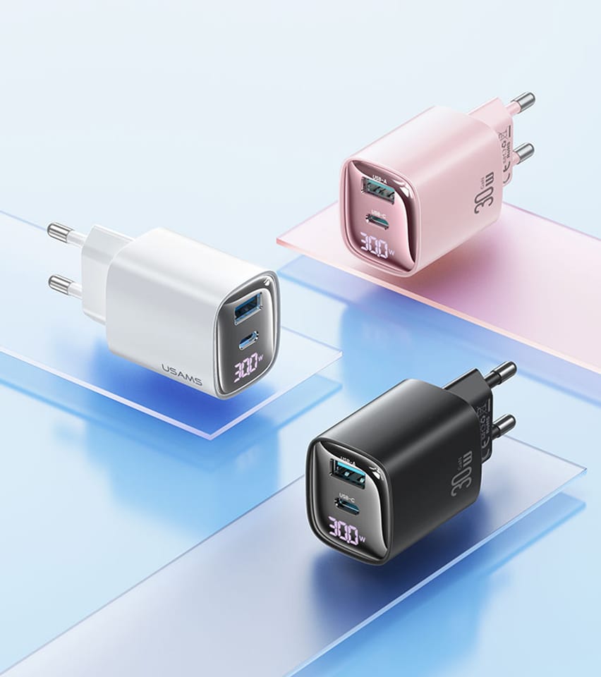USAMS Ład. siec. CC229 30W GaN USB-C/USB-A Fast Charging XC Series biały/white CC229TC02