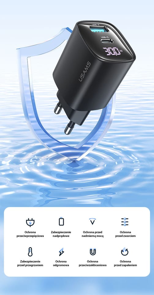 USAMS Ład. siec. CC229 30W GaN USB-C/USB-A Fast Charging XC Series biały/white CC229TC02