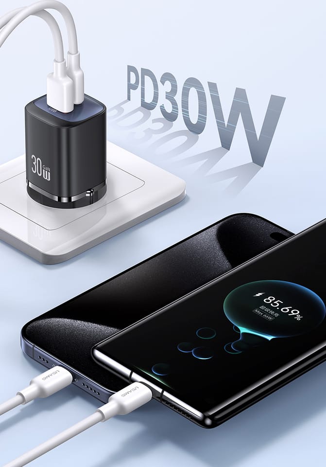 USAMS Ład. siec. CC254 30W GaNUSB-C/USB-A Fast Charging HC Series czarny/black CC254TC01