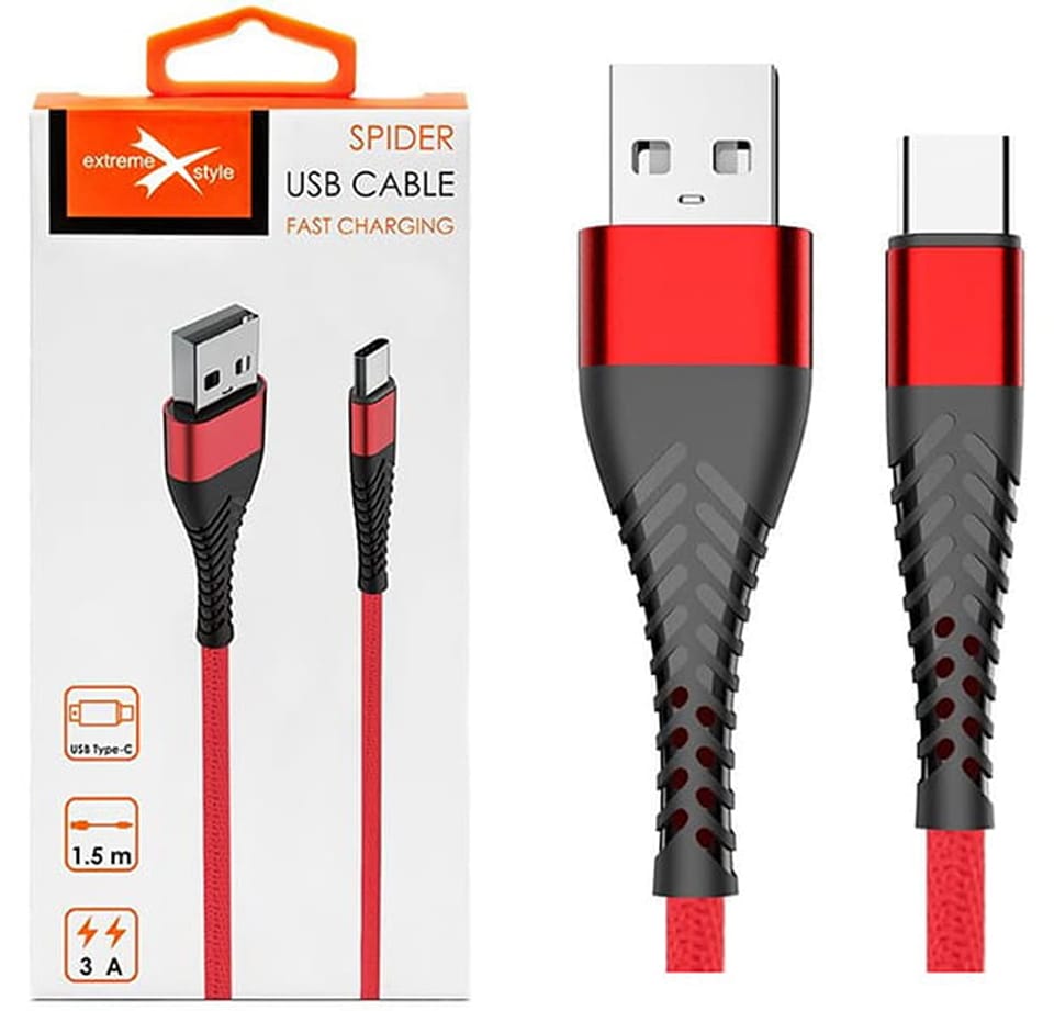 Kabel USB Typ-C z oplotem Spider (1.5 m, czerwony)