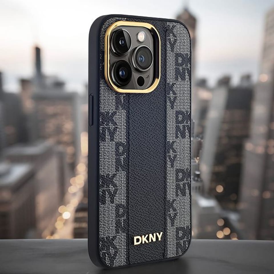 DKNY DKHMP15MPCPVSLE iPhone 15 Plus 6.7" beżowy/beige hardcase Leather Checkered Mono Pattern MagSafe