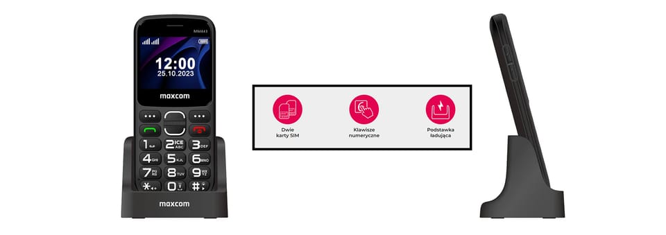 Maxcom Comfort MM443 ze stacją ładującączarny/black