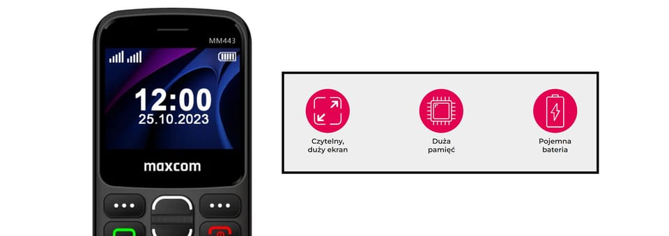 Maxcom Comfort MM443 ze stacją ładującączarny/black