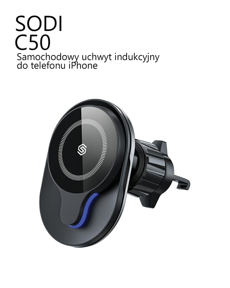 SODI Rotacyjny uchwyt indukcyjny dokratki wentylacyjnej C50 czarny/black 15 WMagSafe