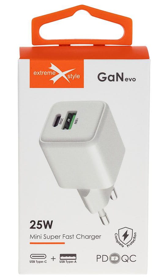 Ładowarka sieciowa USB Typ-C + USB GaN evo (25 W)