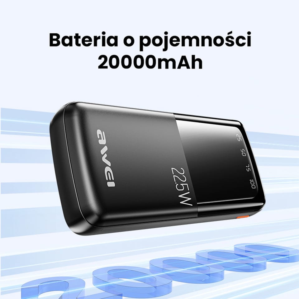 AWEI PowerBank P13K 20000mAh 22.5W czarny/black Digital Display