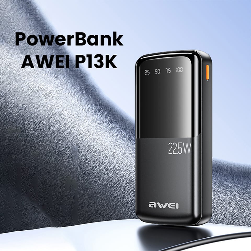 AWEI PowerBank P13K 20000mAh 22.5W czarny/black Digital Display