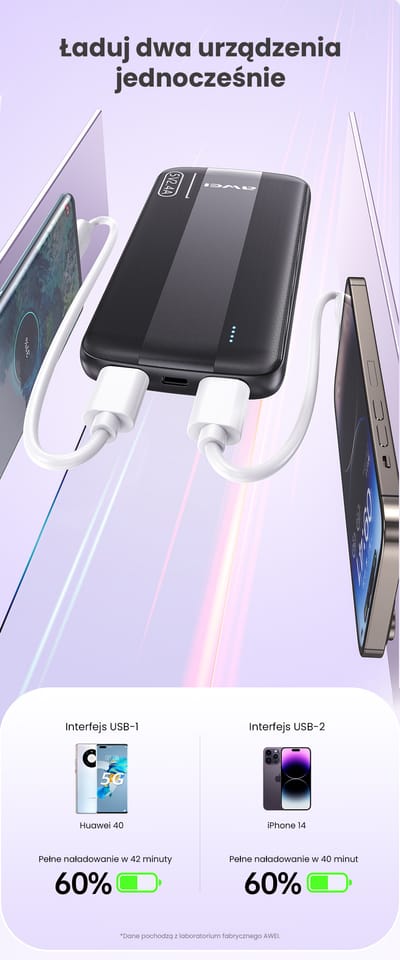 AWEI PowerBank P20K 10000mAhczarny/black