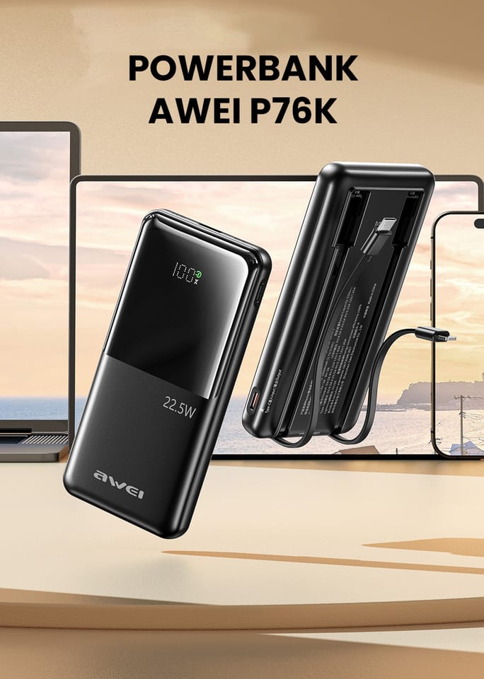 AWEI PowerBank P76K 10000mAh 22.5W czarny/black Digital Display