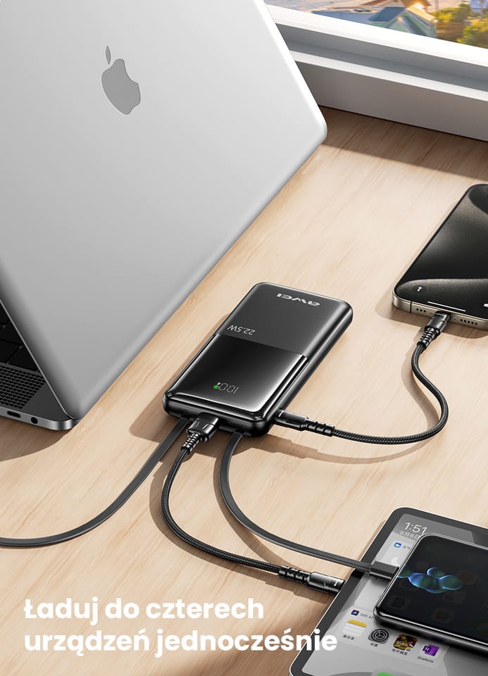 AWEI PowerBank P76K 10000mAh 22.5Wczarny/black Digital Display