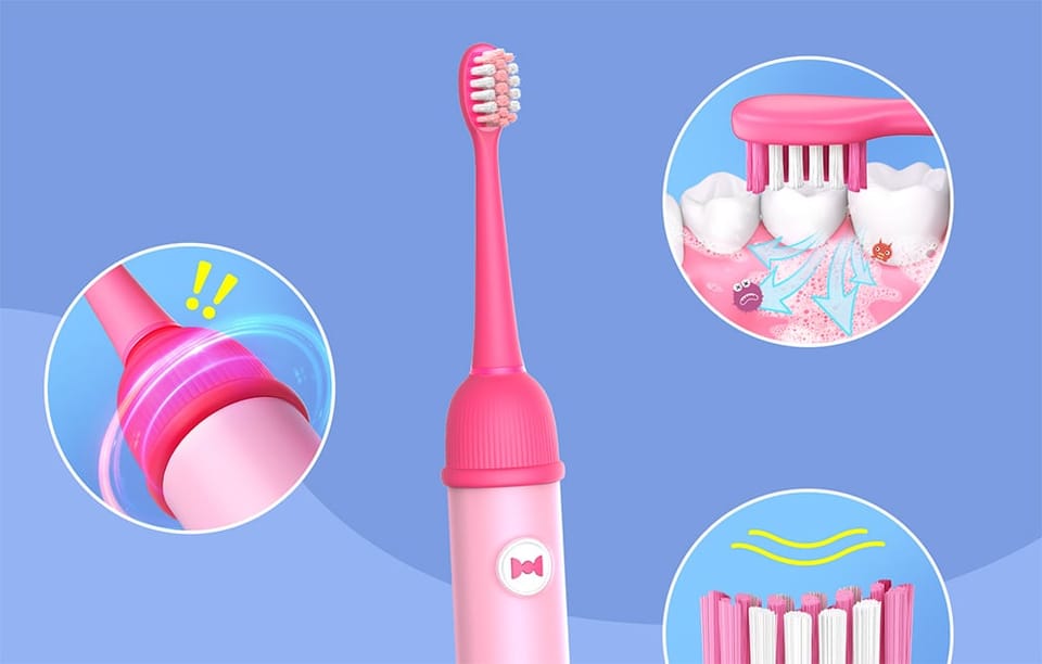 Szczoteczka soniczna do zębów dla dzieci z aplikacją oraz zestawem końcówek Bitvae K7S (różowa)