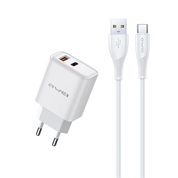 AWEI ład. siec. PD81L-EU 22.5W + kabel USB + Lightning biała/white GaN