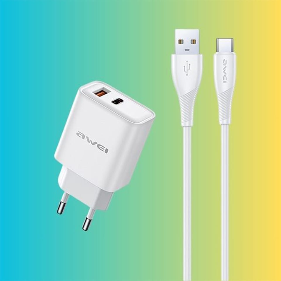 AWEI ład. siec. PD81L-EU 22.5W + kabel USB + Lightning biała/white GaN