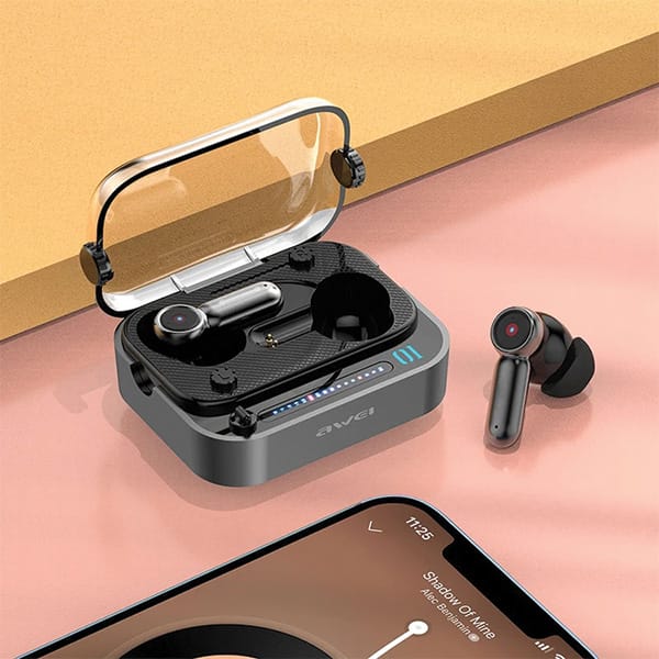 AWEI słuchawki Bluetooth 5.3 T58 ANC + stacja dokująca czarny/black