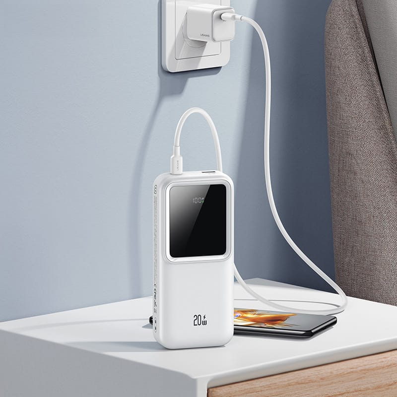 USAMS Powerbank z wbudowanymi kablamiUSB-C+Lightning 30000 mAh 20W PD+Qc 3.0 Fast Charge X-chel Series czarny/black 30KCD21301 (US-CD213)