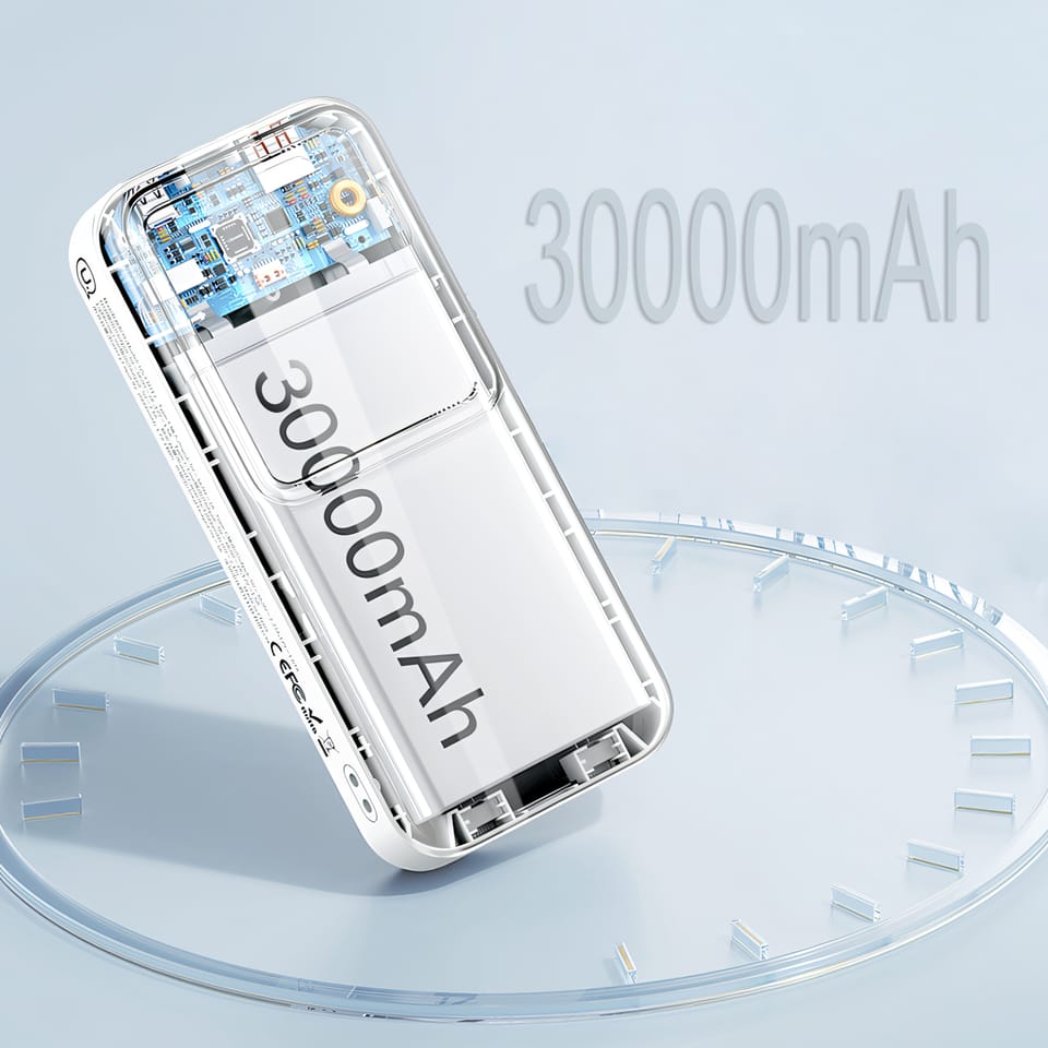 USAMS Powerbank z wbudowanymi kablamiUSB-C+Lightning 30000 mAh 20W PD+Qc 3.0 Fast Charge X-chel Series czarny/black 30KCD21301 (US-CD213)