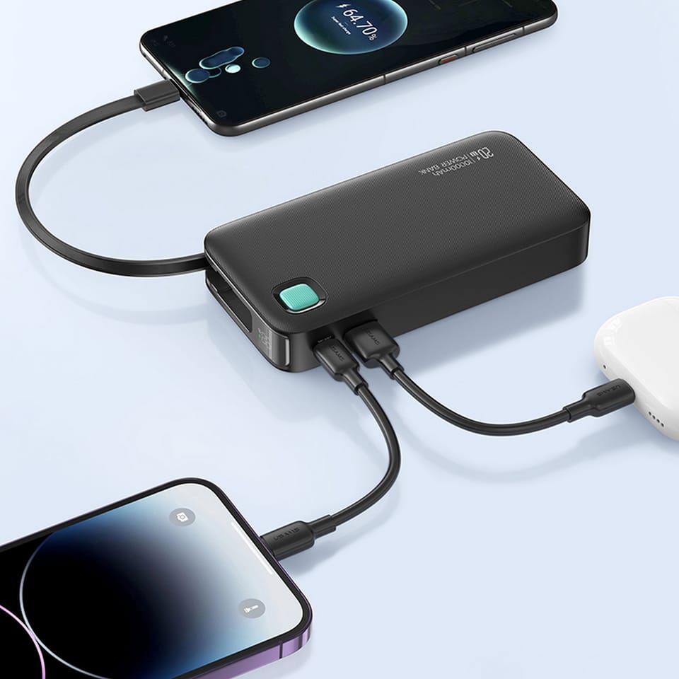 USAMS Powerbank ze zwijanym kablem USB-C Retractable 10000 mAh PD 20W Fast Charge XY Series czarny/black 10KCD22401(US-CD224)