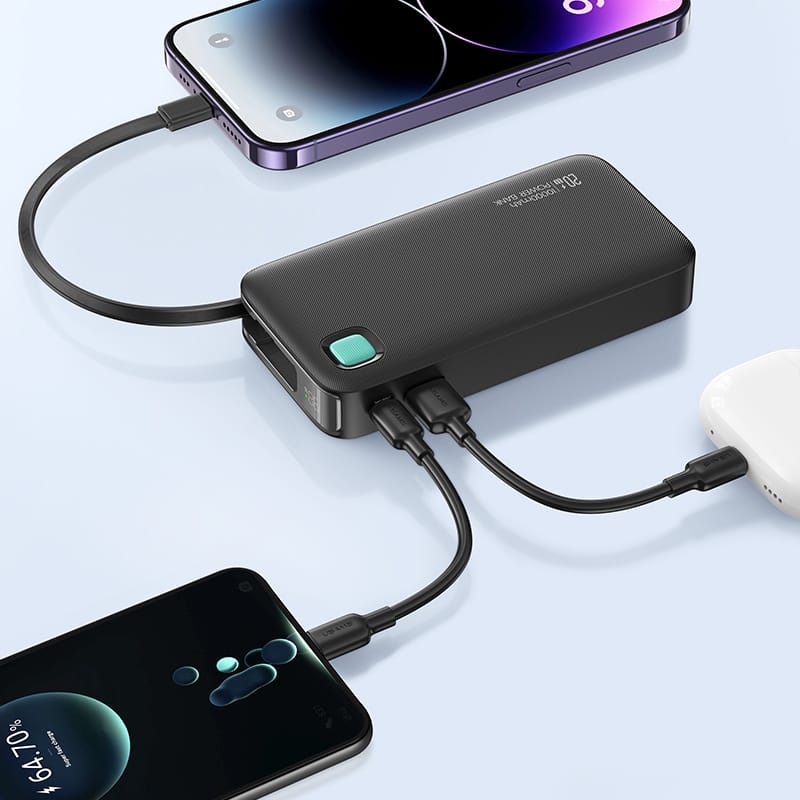 USAMS Powerbank ze zwijanym kablem Retractable Lightning 10000 mAh PD 20W Fast Charge XY Series fioletowy/purple 10KCD22503 (US-CD225)