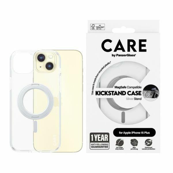 CARE by PanzerGlass Kickstand Case iPhone 15 Plus 6,7" MagSafe srebrny/silver 1416