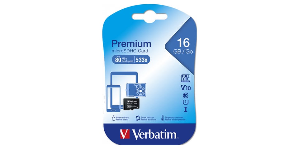 Verbatim Karta  pamięci Micro Secure Digital Card Premium, 16GB, micro SDHC, 44010, UHS-I U1 (Class 10)