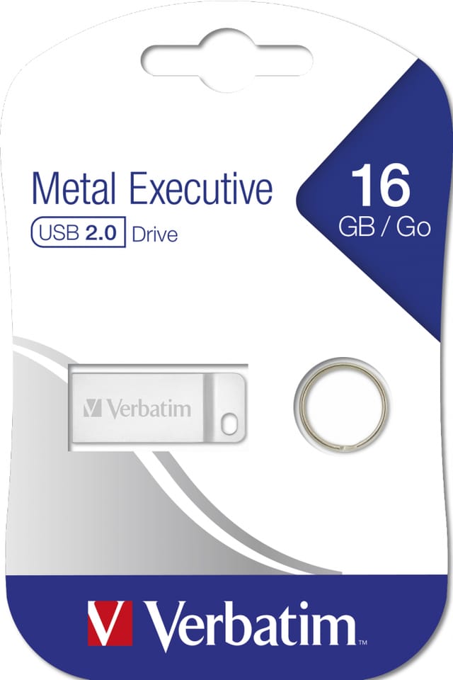 Verbatim USB flash disk, USB 2.0, 16GB, Metal Executive, Store N Go, srebrny, 98748, USB A, z oczkiem na brelok