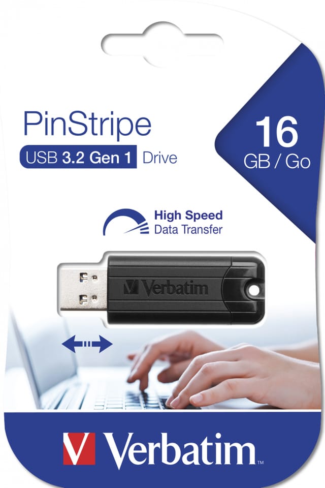 Verbatim Pendrive 16GB USB-A 3.2 PinStripe czarny/black 49316