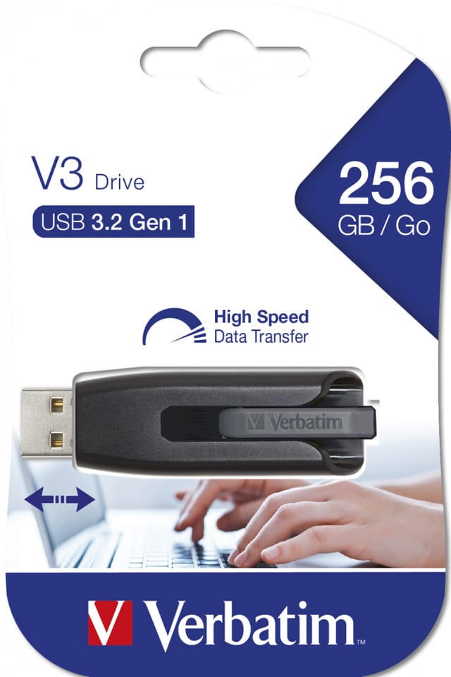 Verbatim USB flash disk, USB 3.0, 256GB, V3, Store N Go, czarny, 49168, USB A, z wysuwanym złączem