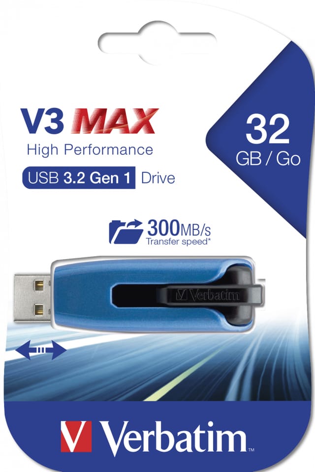 Verbatim USB flash disk, USB 3.0, 32GB, V3 MAX, Store N Go, niebieski, 49806, USB A, z wysuwanym złączem