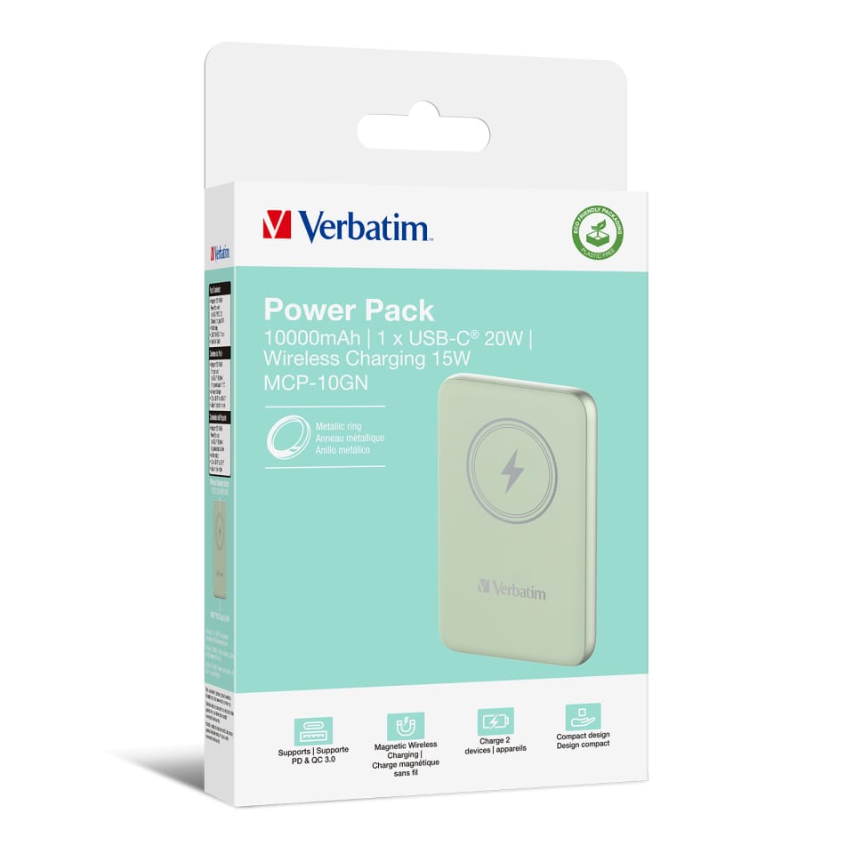Verbatim Powerbank indukcyjny `n` Go 15W 10000mAh Wireless Magnetic zielony/green 32246