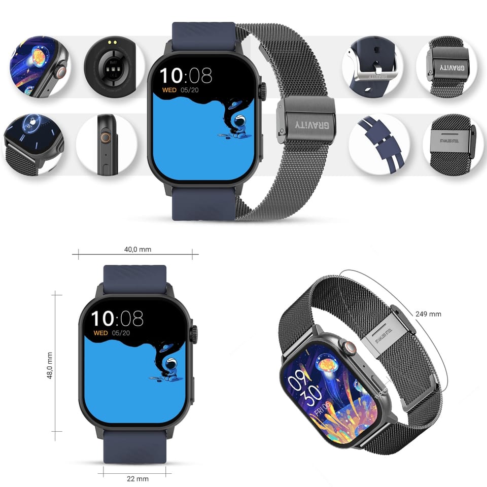 Smartwatch Gravity GT15-4 Niebieski Pasek Silikonowy + Tytanowa Bransoleta