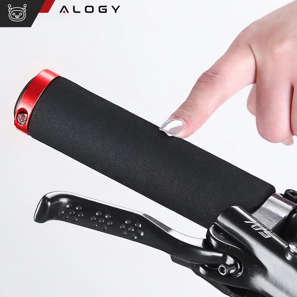 Chwyty gripy rowerowe rączki do kierownicy roweru ergonomiczne antypoślizgowe redukujące wibracje na rower Alogy [2szt.]  Czarno-Czerwone