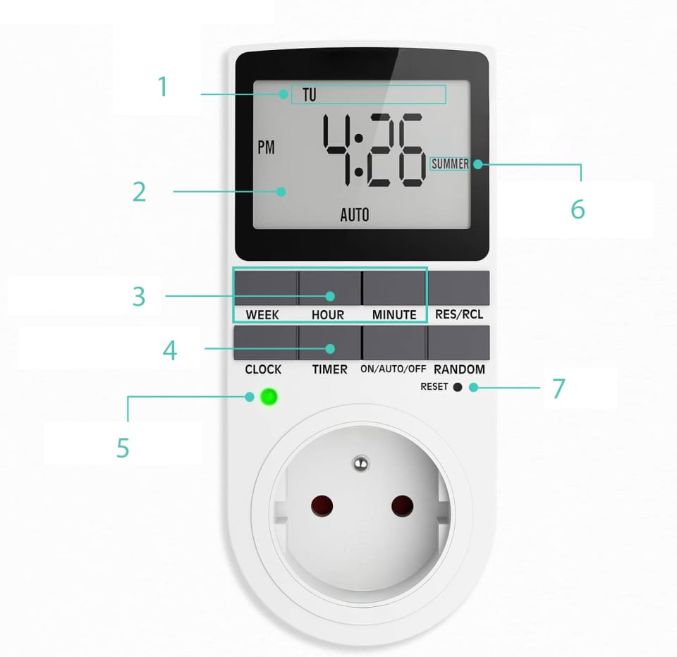 Programator czasowy włącznik / wyłącznik Oszczędzanie energii prądu Timer LCD do gniazdka EU biały