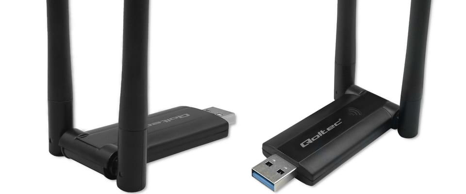 Qoltec Szybki bezprzewodowy Adapter USB DUAL Wi-Fi 2 x 2dBi | Standard AC | USB 3.0 | 1200Mbps