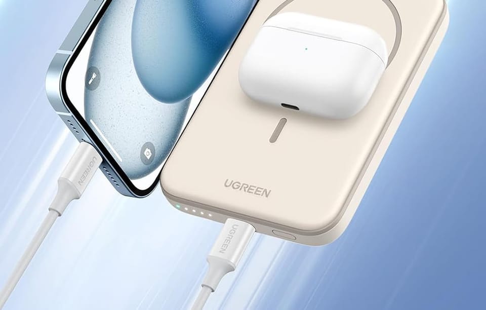 Powerbank magnetyczny 5000mAh Ugreen PB560, USB-C, 15W (beżowy)
